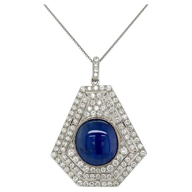 Vintage 12 Carat NO HEAT GIA Sapphire and Diamond Gold Brooch Pendant Necklace For Sale