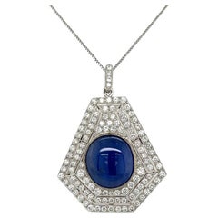 Vintage 12 Carat NO HEAT GIA Sapphire and Diamond Gold Brooch Pendant Necklace