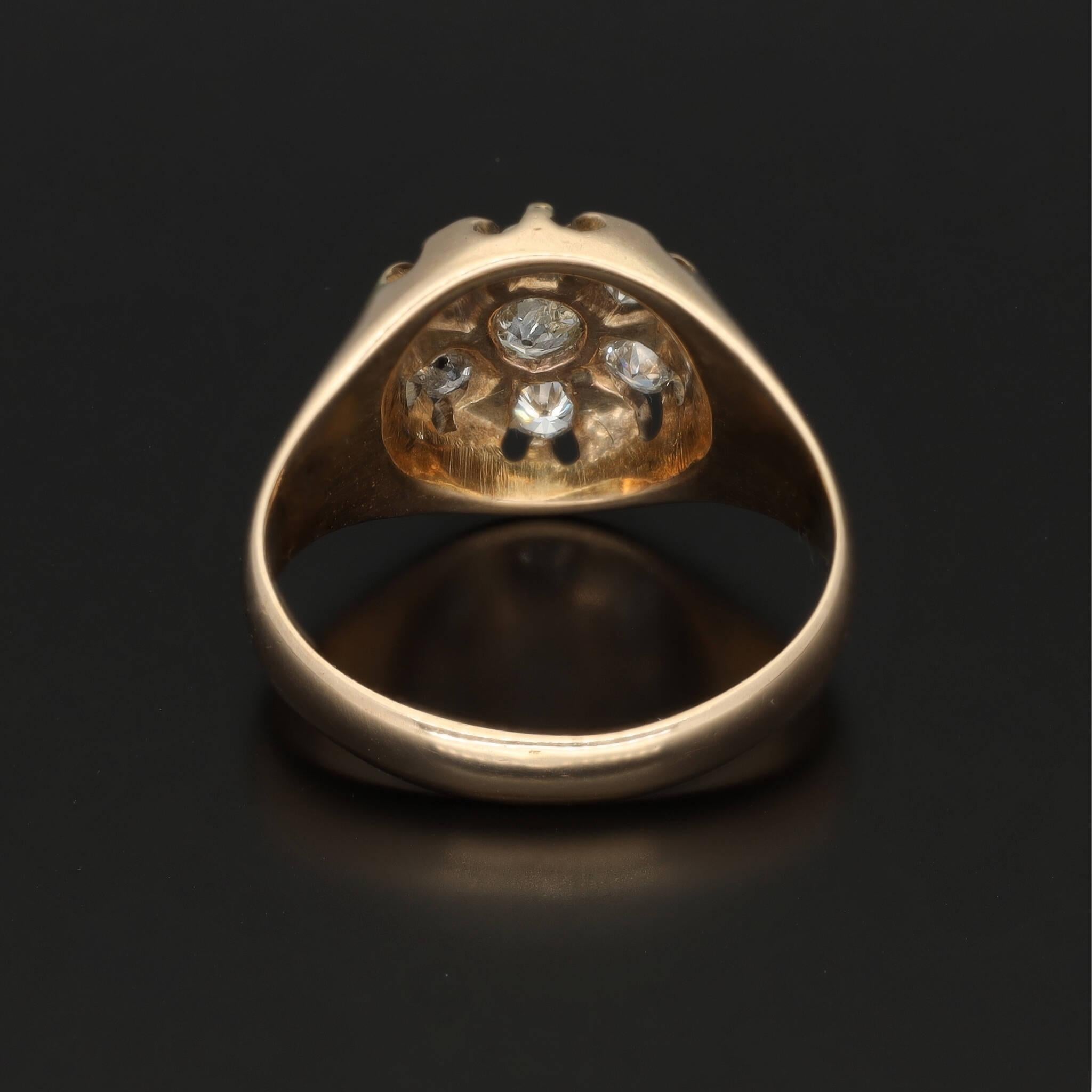 Brilliant Cut Vintage 1.2 Ct Diamond Cluster Signet Ring, Unisex Diamond Gold Signet Ring 1960 For Sale
