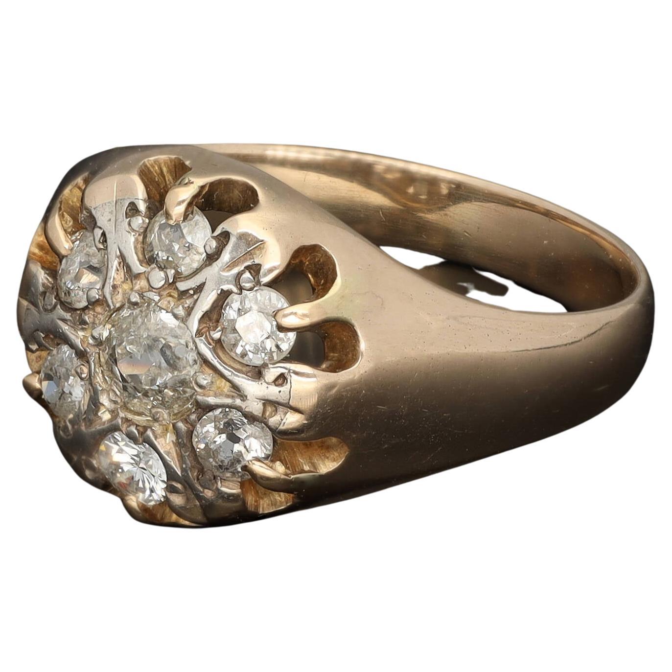 Vintage 1.2 Ct Diamond Cluster Signet Ring, Unisex Diamond Gold Signet Ring 1960