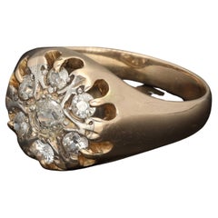Vintage 1.2 Ct Diamond Cluster Signet Ring, Unisex Diamond Gold Signet Ring 1960