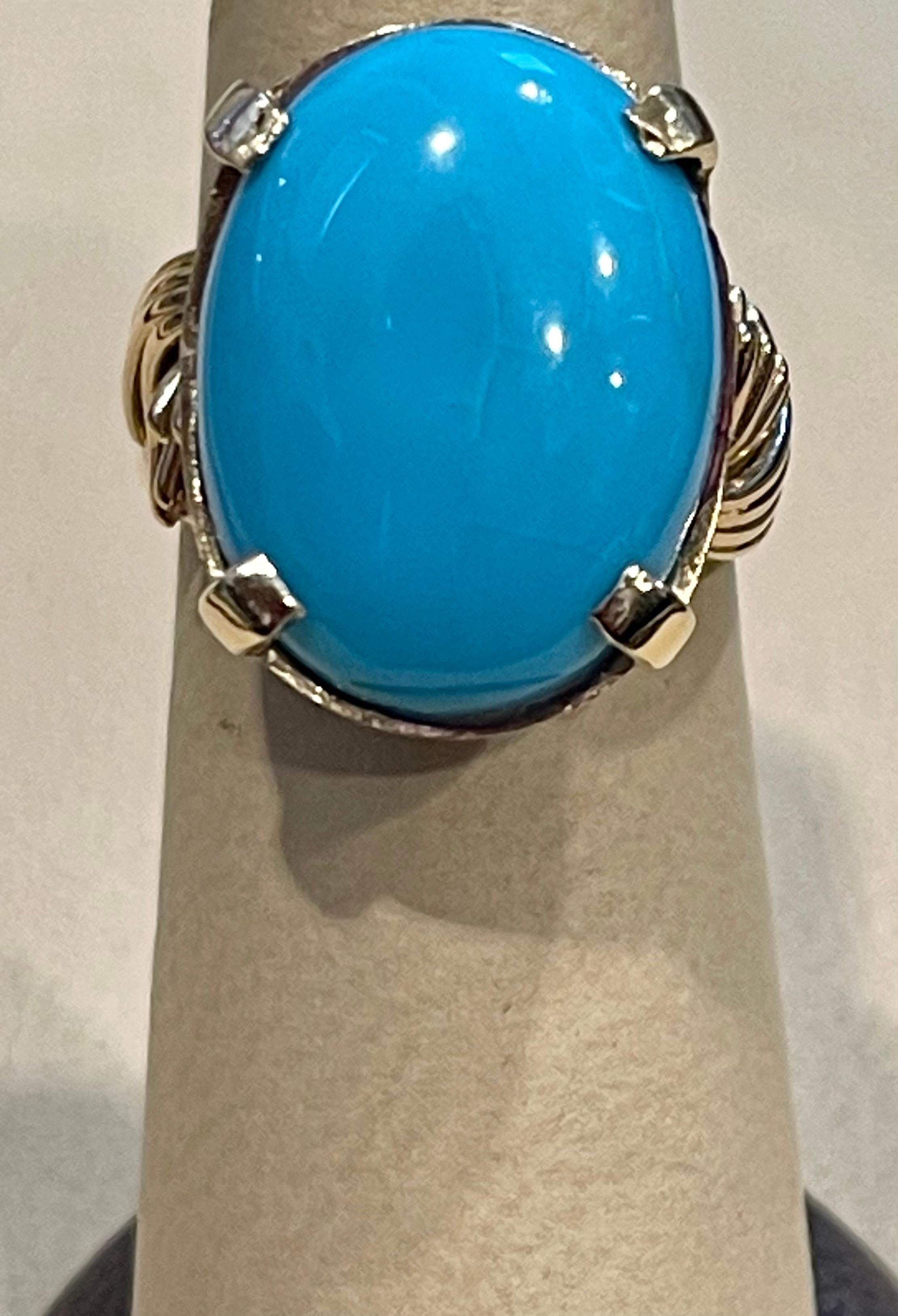 Women's Vintage 12 Ct Natural Oval Sleeping Beauty Turquoise Ring, 14 Kt Yellow Gold For Sale