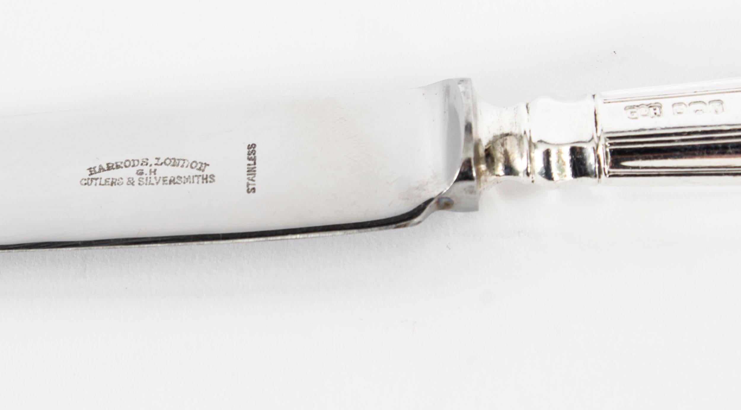 Vintage 12 Place Kings Pattern Sterling Silver Cutlery by Harrods 20th Century in vendita 4