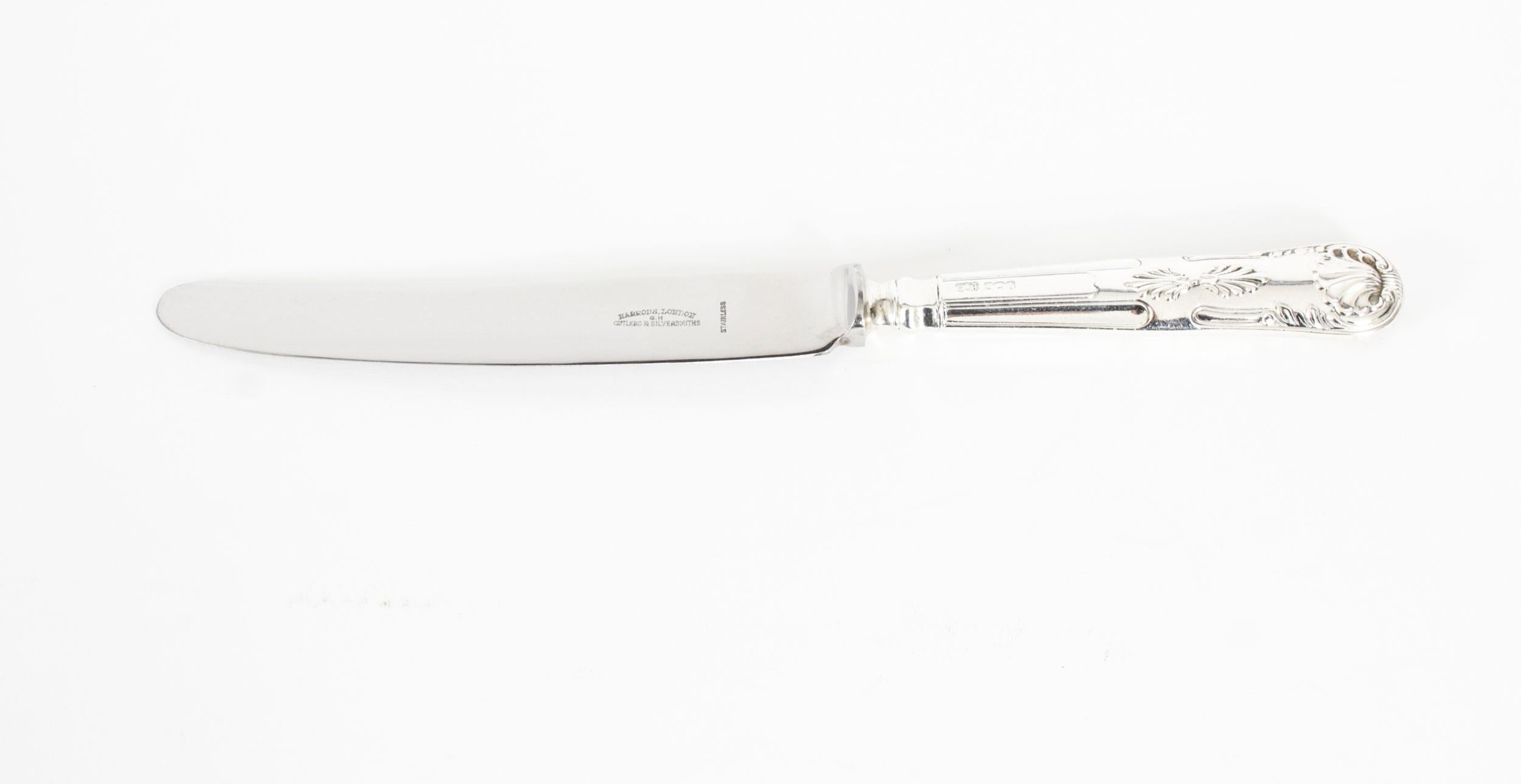 Vintage 12 Place Kings Pattern Sterling Silver Cutlery by Harrods 20th Century in vendita 5