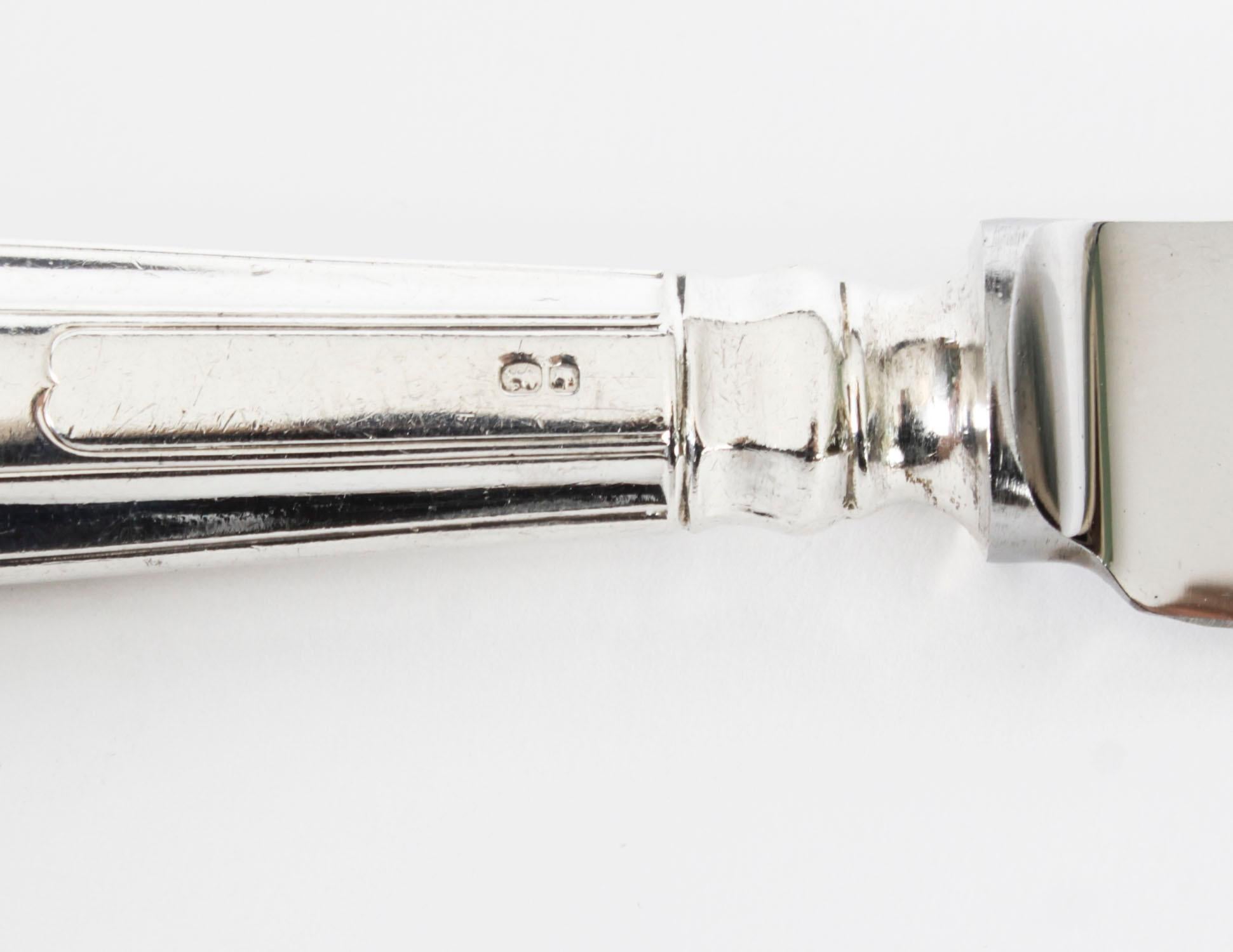 Vintage 12 Place Kings Pattern Sterling Silver Cutlery by Harrods 20th Century in vendita 8
