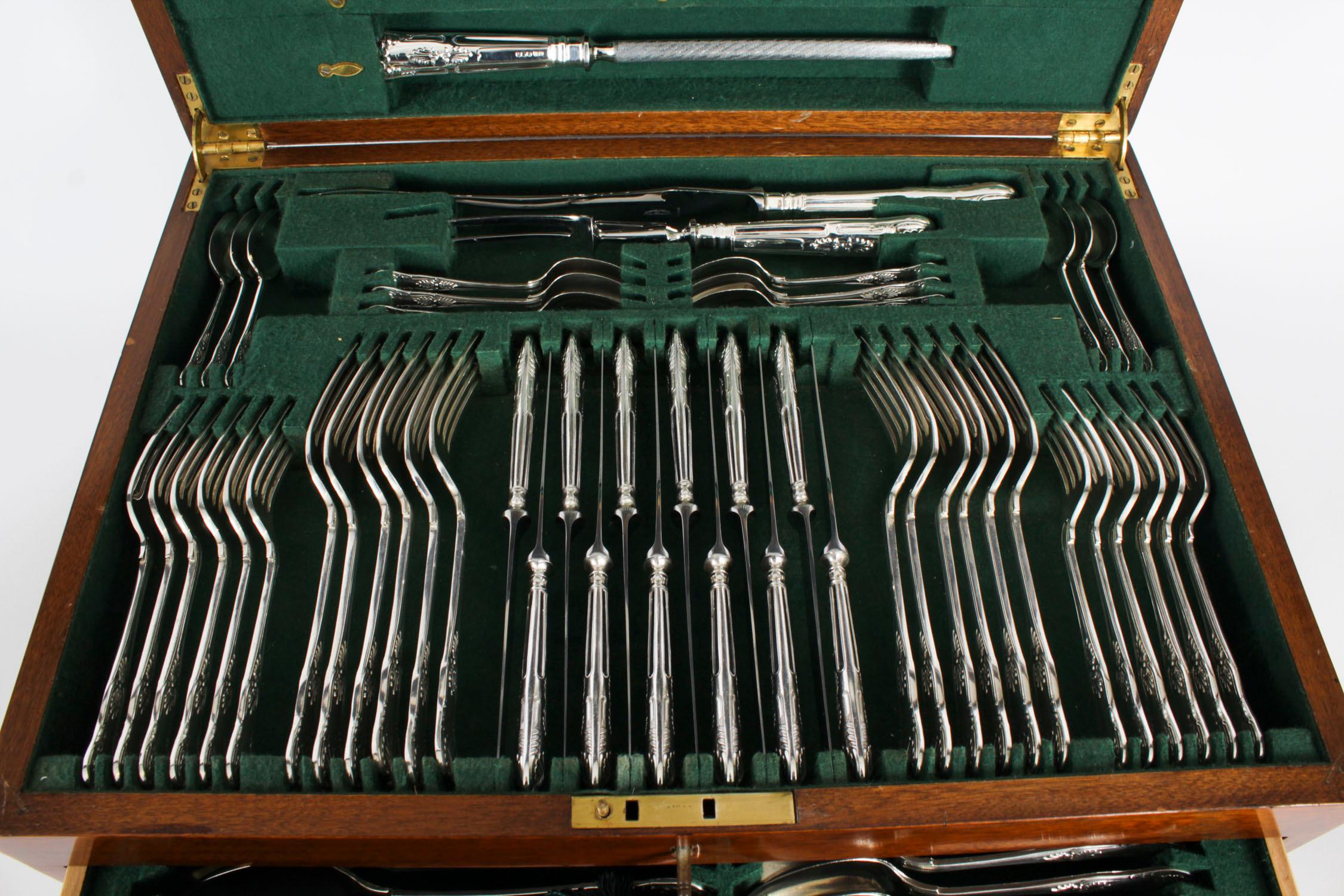 Vintage 12 Place Kings Pattern Sterling Silver Cutlery by Harrods 20th Century in vendita 2