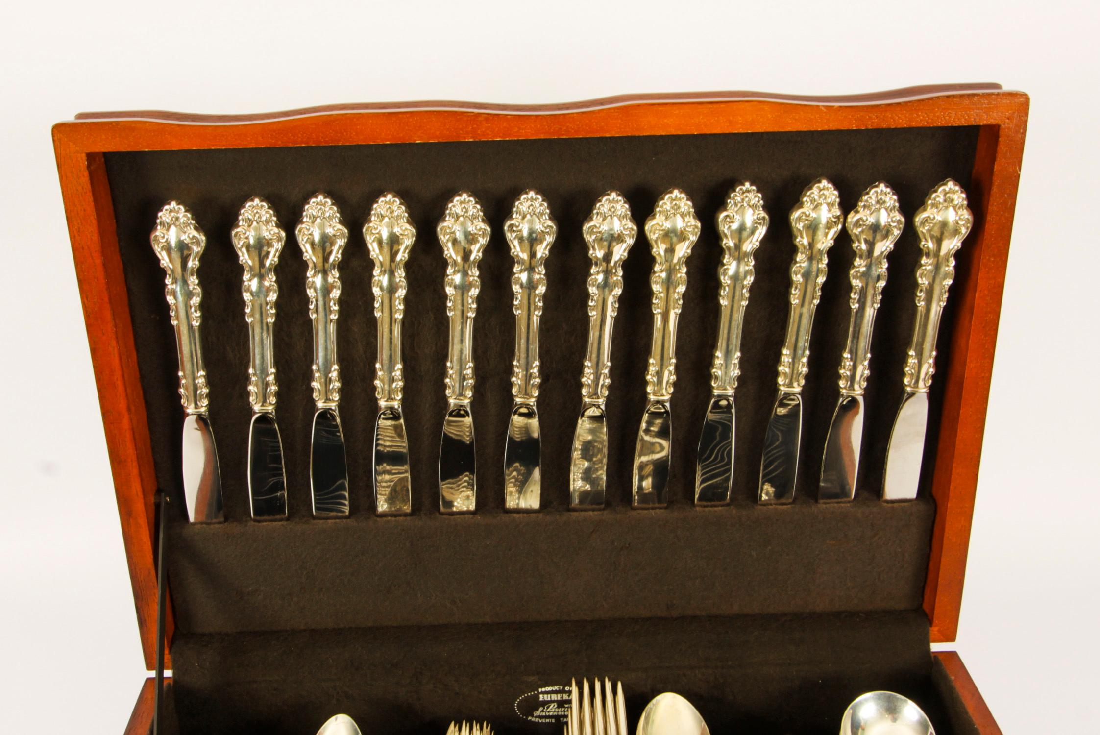 Vintage 12 Place Setting Sterling Silver Cutlery Canteen Reed & Barton 20th C In Good Condition In London, GB