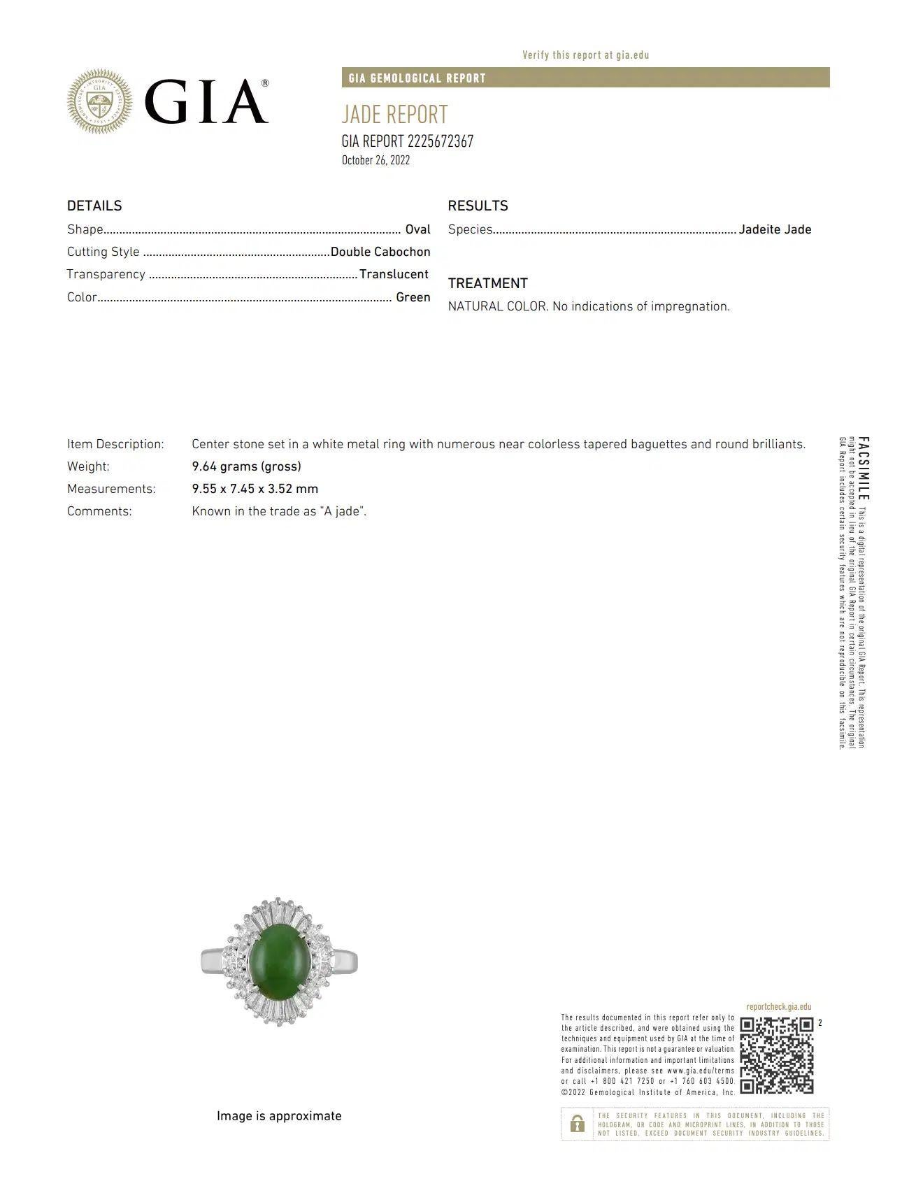 Anillo de cóctel vintage de jade de 1,20 quilates A GIA y diamantes en platino en venta 2