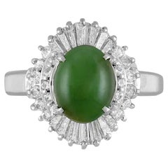Vintage 1.20 Carat A Jade Jadeite GIA and Diamond Platinum Cocktail Ring