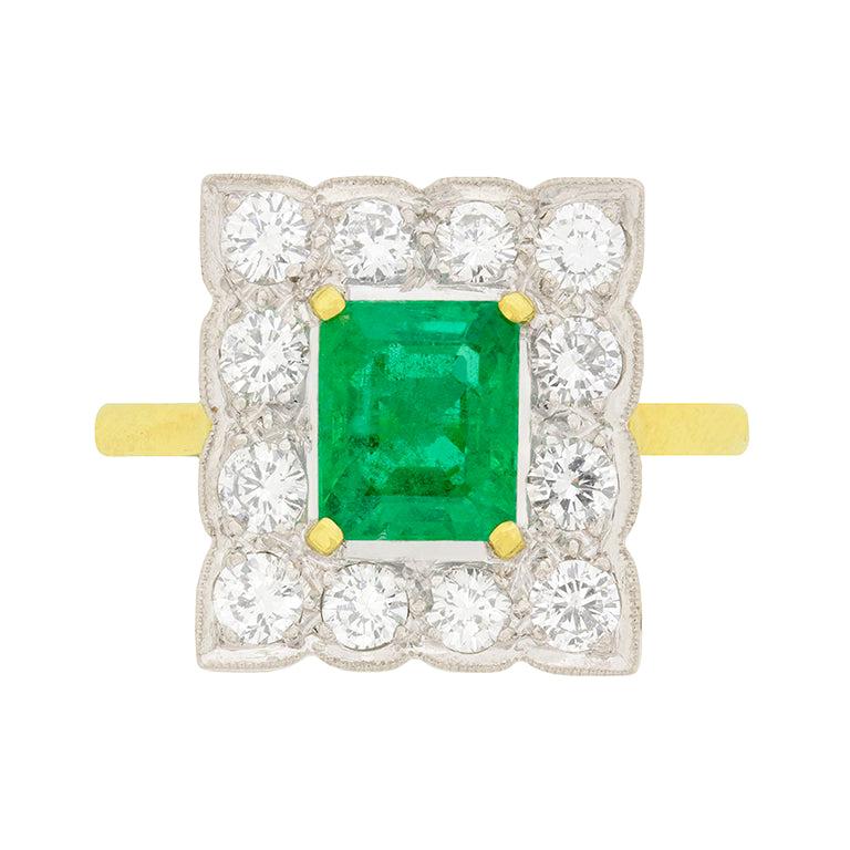 Vintage 1.20 Carat Emerald and Diamond Cocktail Ring, circa 1980s For Sale
