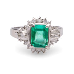 Vintage 1.20 Carat Emerald and Diamond Platinum Cluster Ring