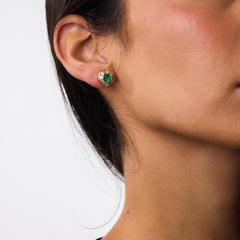Vintage 1.20 carat emerald diamond 18k yellow gold stud earrings