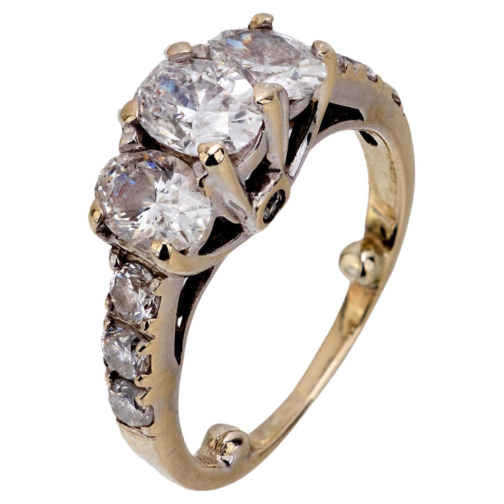 Vintage 1.20 carat oval diamond 3 stone 14k white gold ring