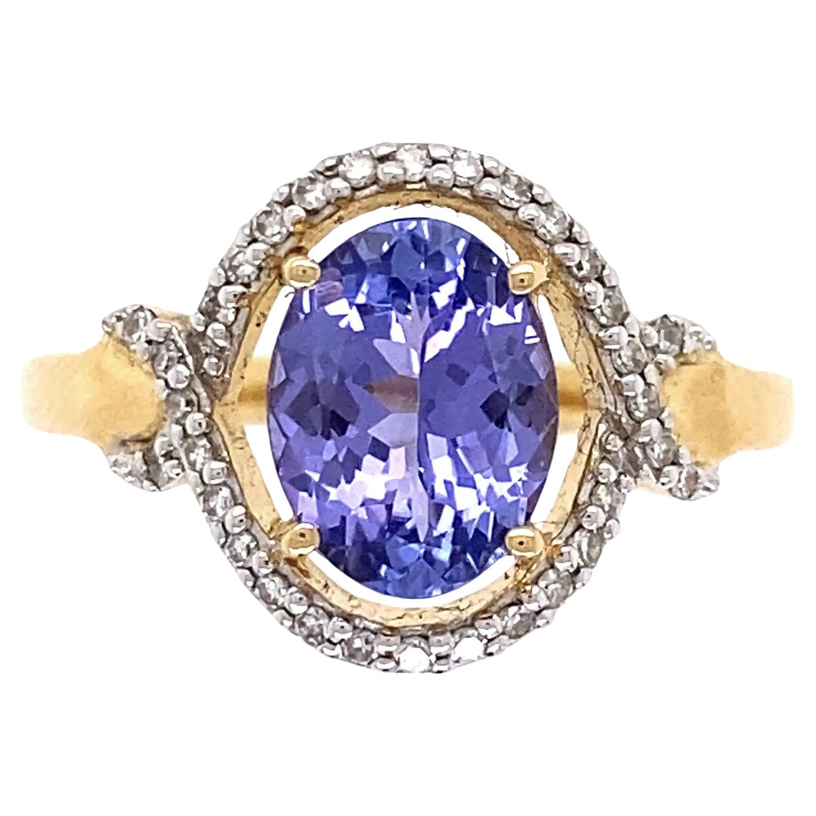 Vintage 1.20 Carat Oval Tanzanite and Diamond Ring For Sale