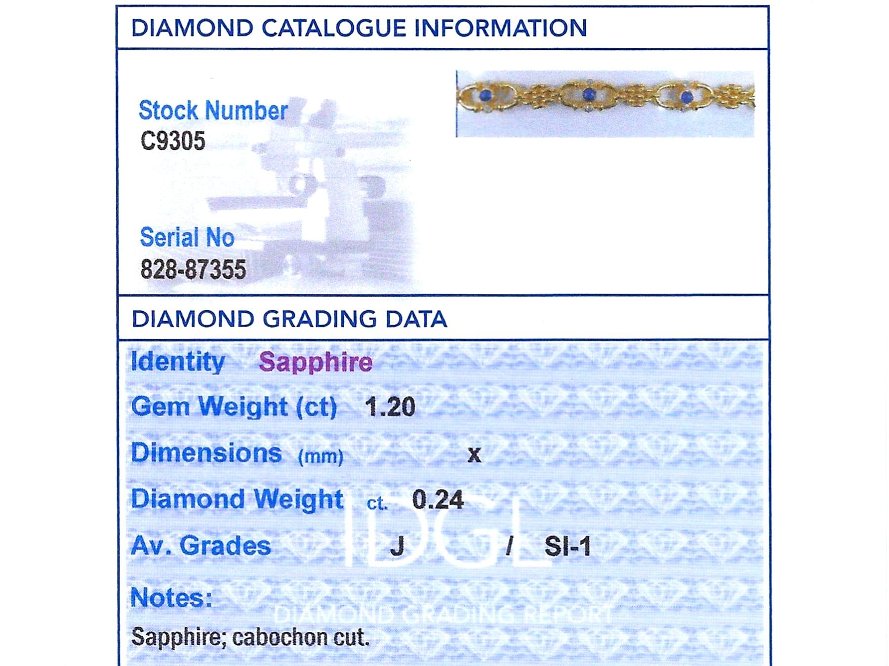 Vintage 1,20 Karat Saphir 0,24 Karat Diamant, 18k Gelbgold-Armband (1989) im Angebot 10