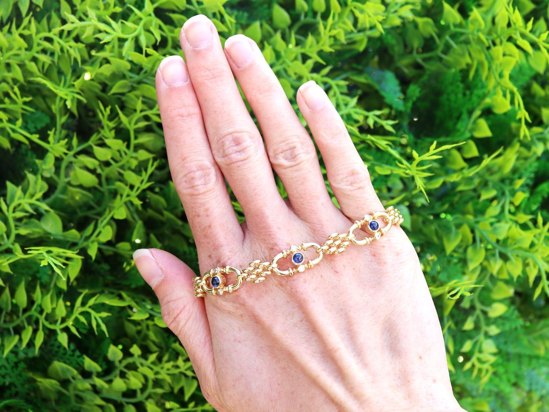 Vintage 1,20 Karat Saphir 0,24 Karat Diamant, 18k Gelbgold-Armband (1989) (Cabochon) im Angebot