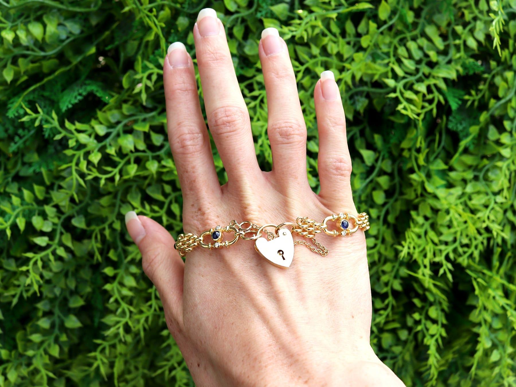 Vintage 1,20 Karat Saphir 0,24 Karat Diamant, 18k Gelbgold-Armband (1989) im Zustand „Hervorragend“ im Angebot in Jesmond, Newcastle Upon Tyne