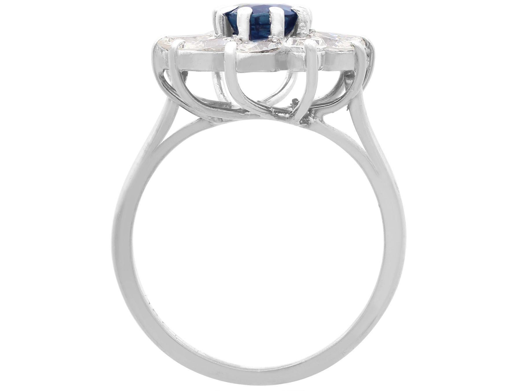 Women's or Men's Vintage 1.20 Carat Sapphire and 2.25 Carat Diamond White Gold Cluster Ring