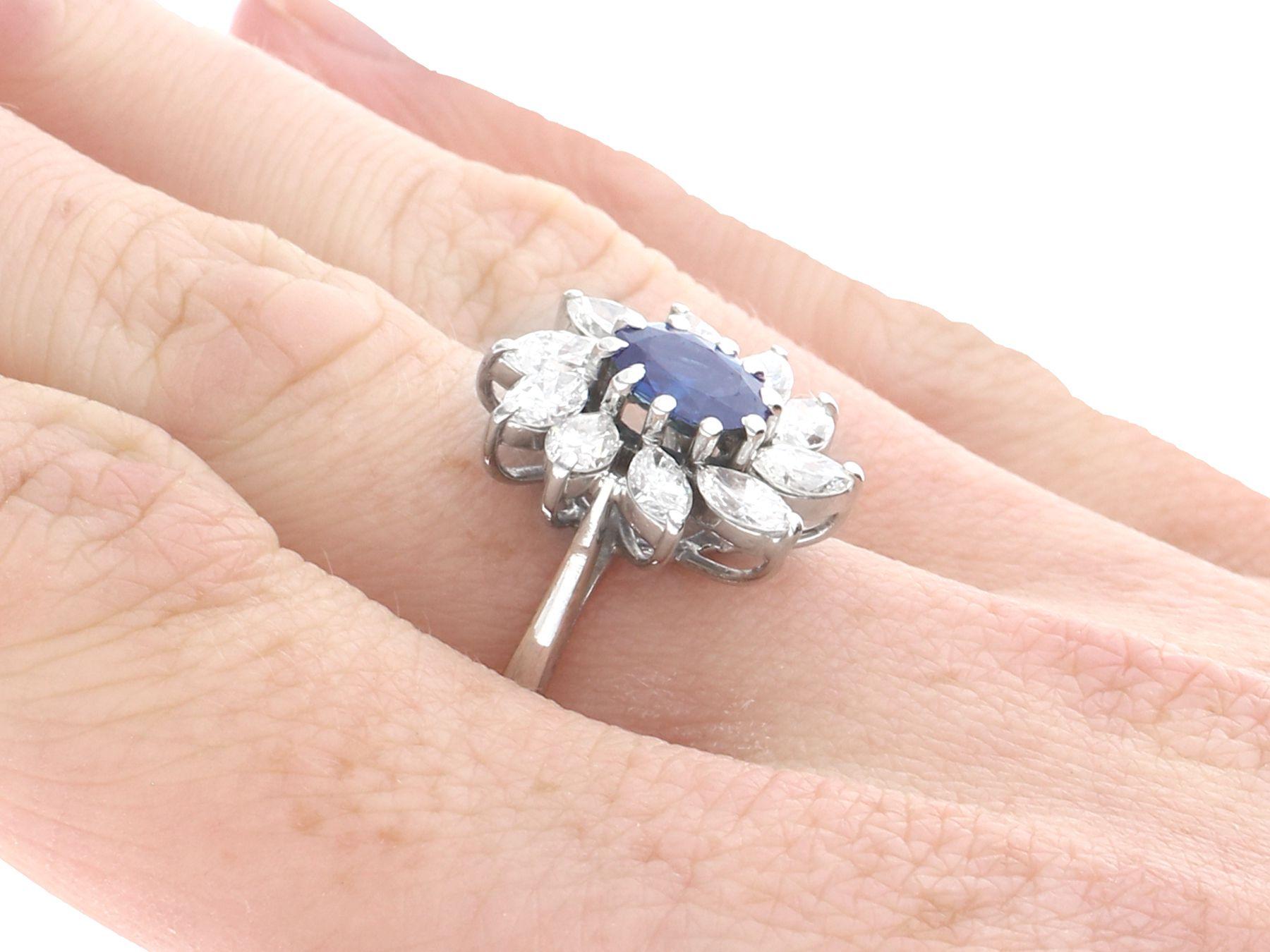 Vintage 1.20 Carat Sapphire and 2.25 Carat Diamond White Gold Cluster Ring 2