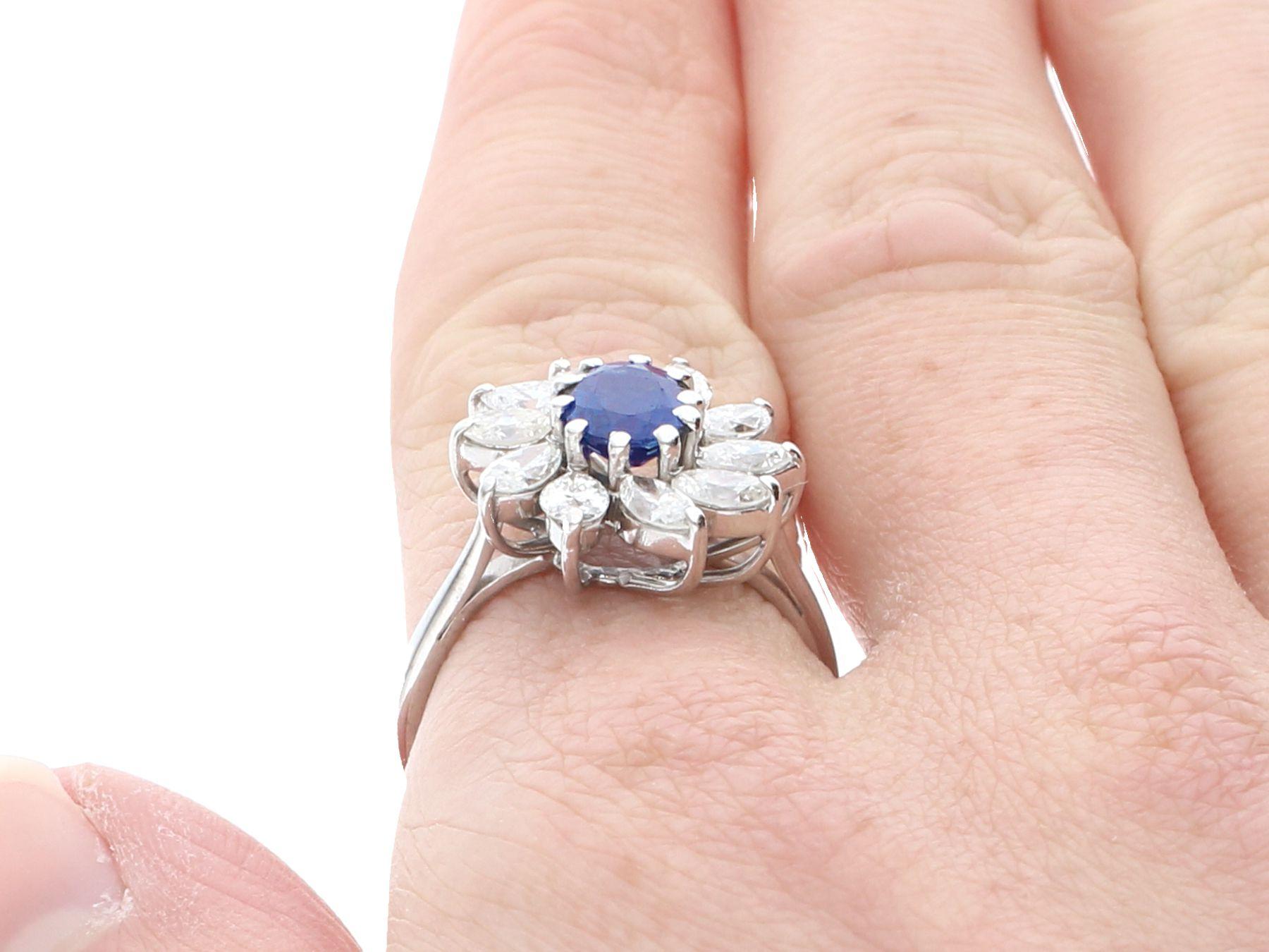 Vintage 1.20 Carat Sapphire and 2.25 Carat Diamond White Gold Cluster Ring 3