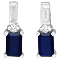 Vintage 1.20 Carat Sapphire and Diamond 18k White Gold Drop Earrings Vintage 1.20 Carat Sapphire and Diamond 18k White Gold Drop Earrings