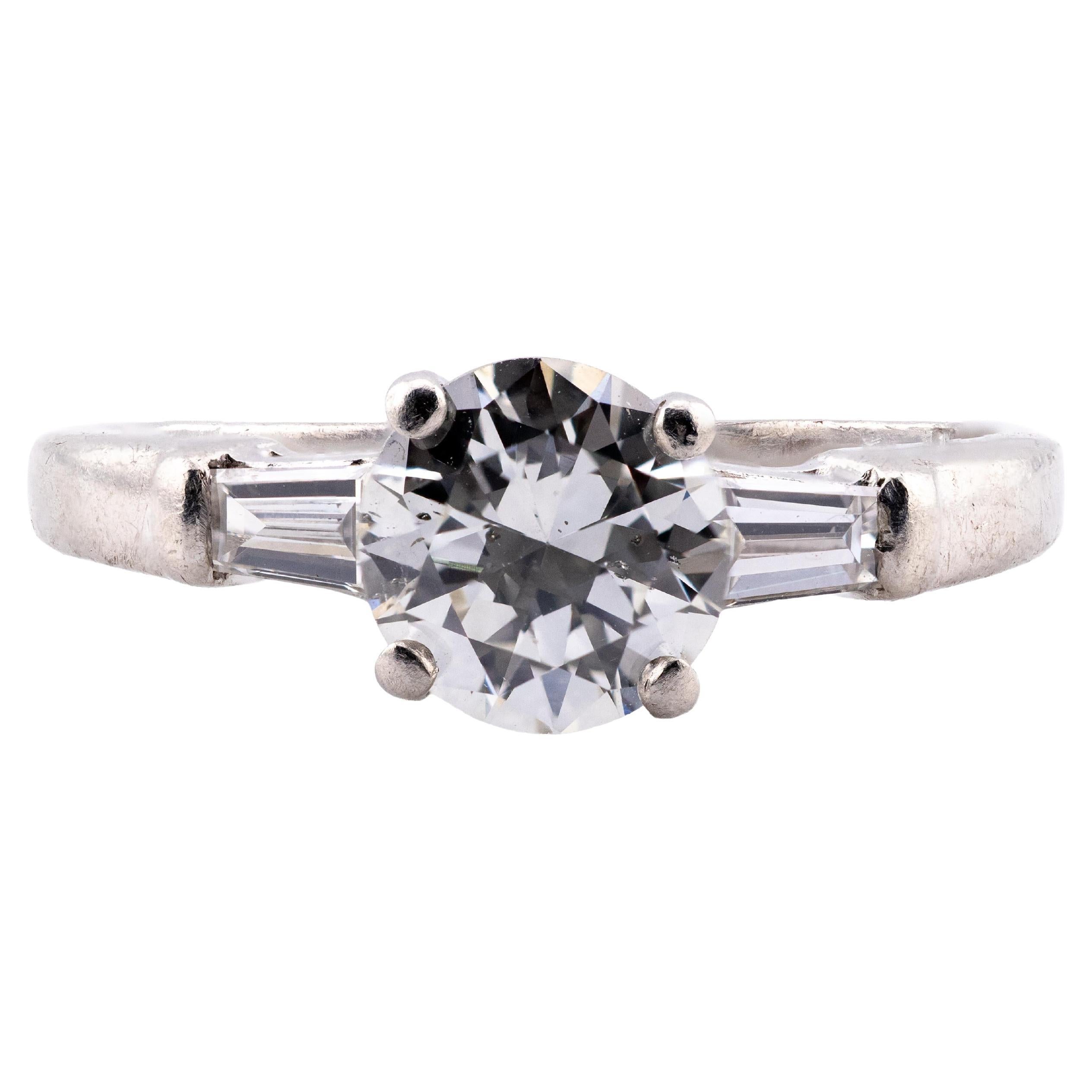Anello di fidanzamento vintage con tre pietre di diamante da 1,20 CTW in platino