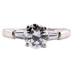 Anello di fidanzamento vintage con tre pietre di diamante da 1,20 CTW in platino