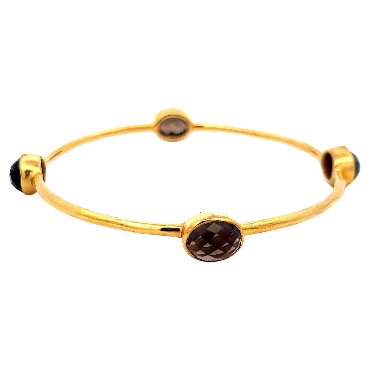 Vintage 12.00ct Smoky Quartz Bangle Bracelet in 18K Yellow Gold – 12.5 Grams