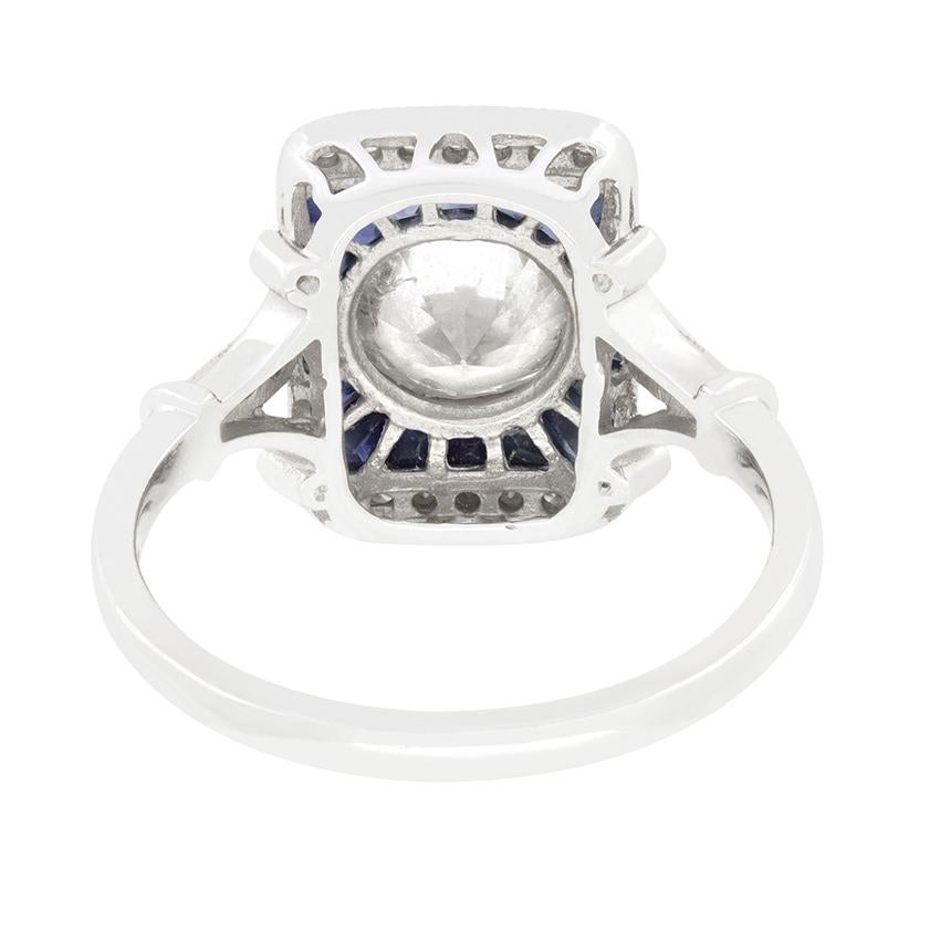 Old European Cut Vintage 1.20ct Diamond and Sapphire Target Ring, c.1980s For Sale