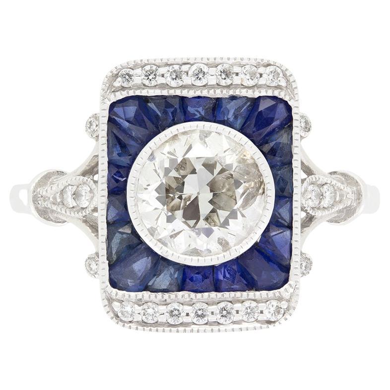 Vintage 1.20ct Diamond and Sapphire Target Ring, c.1980s
