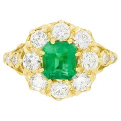 Vintage 1.20ct Emerald and Diamond Cluster Ring, c.1970s