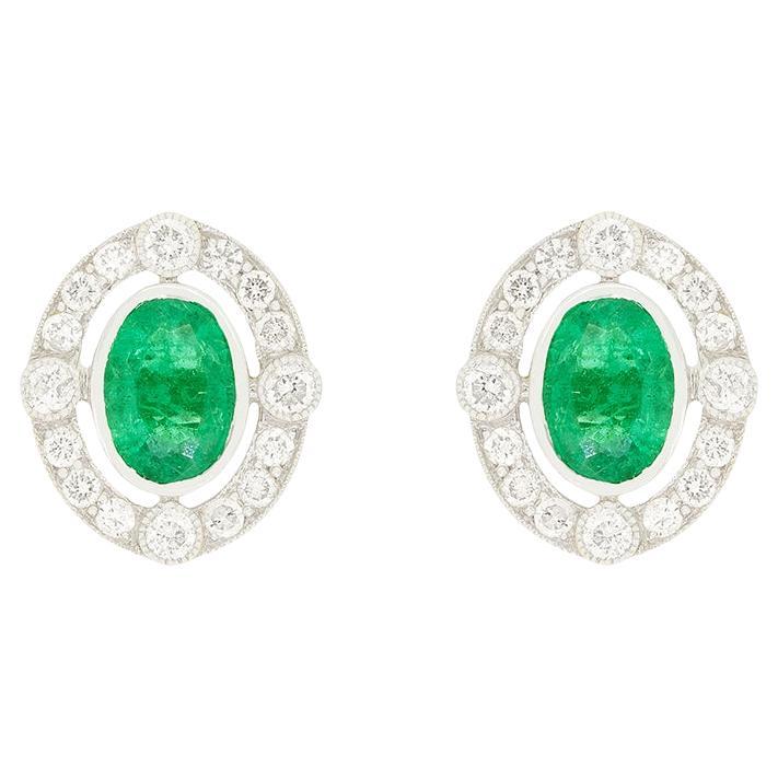 Vintage 1.20ct Emerald and Diamond Earrings, c.1970s