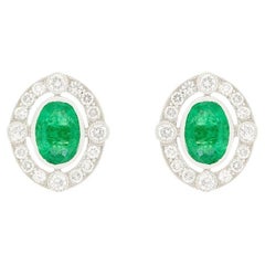 Vintage 1.20ct Emerald and Diamond Earrings, c.1970s