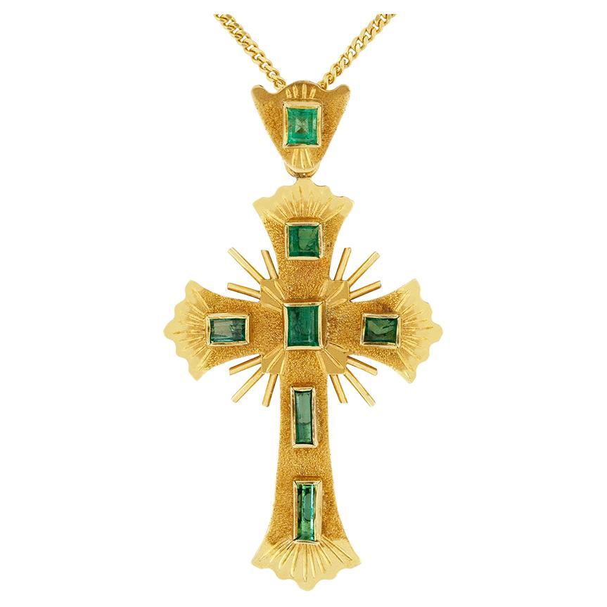 Vintage 1.20ct Emerald Cross Pendant, c.1970s