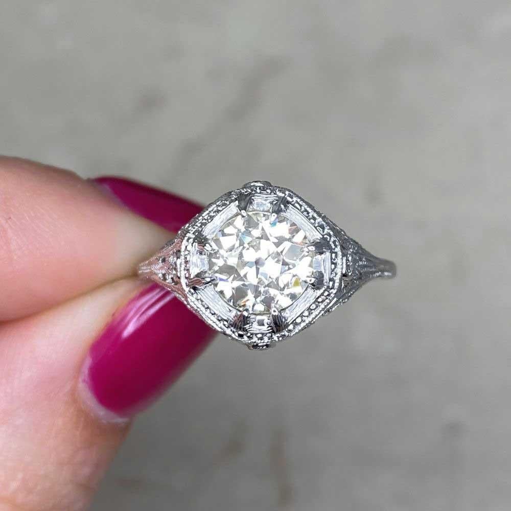 Vintage 1.20ct Old European Cut Diamond Engagement Ring, 14k White Gold For Sale 5