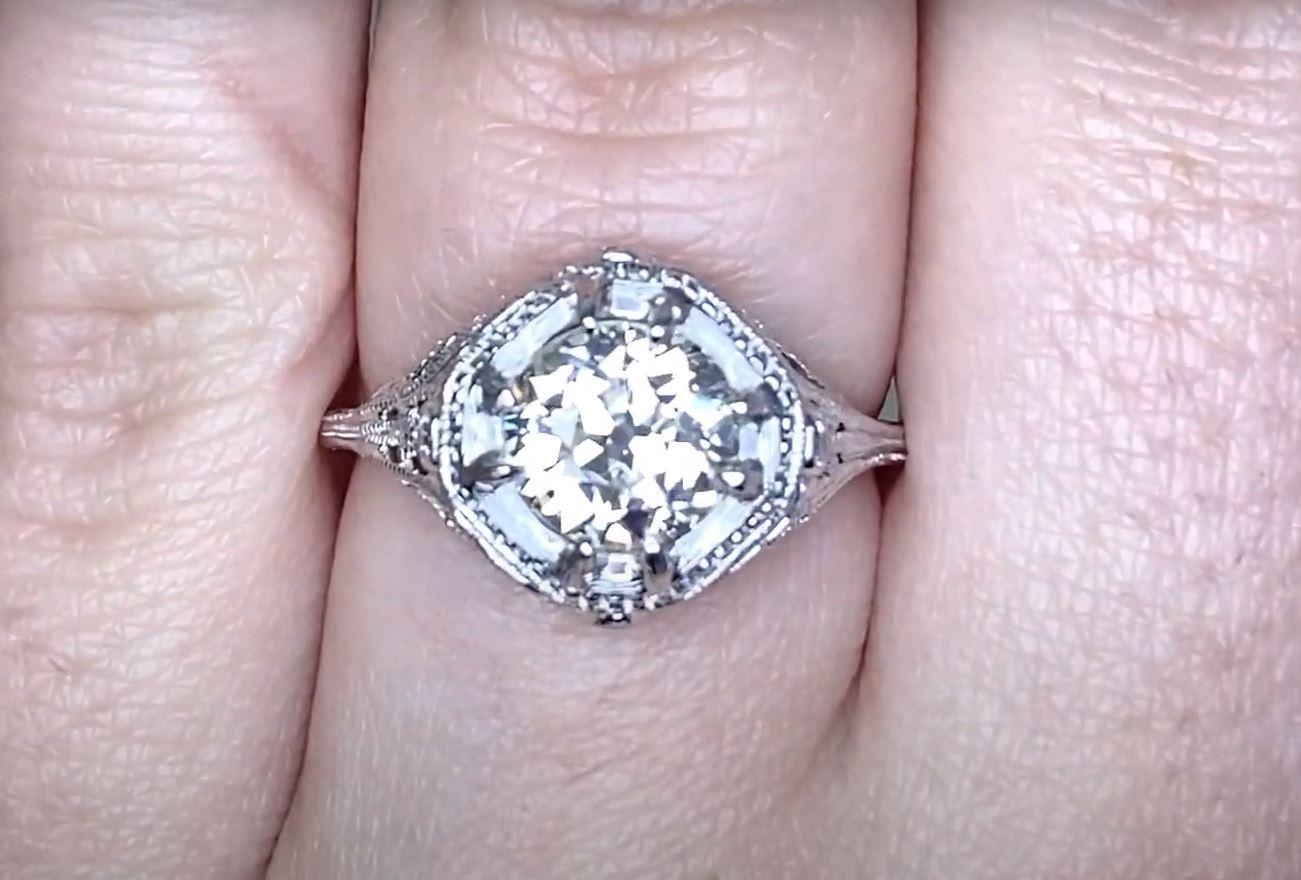 Women's Vintage 1.20ct Old European Cut Diamond Engagement Ring, 14k White Gold For Sale