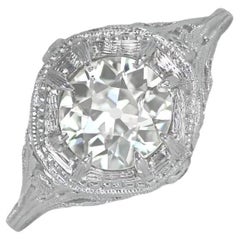 Bague de fiançailles vintage avec diamant taille européenne ancienne de 1,20 carat, or blanc 14 carats