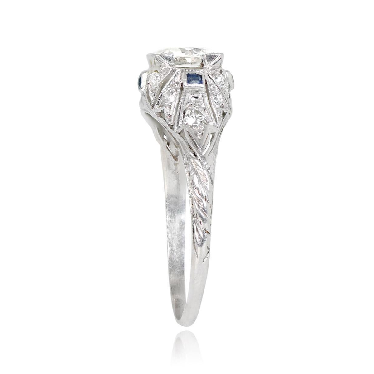 Art Deco Vintage 1.20ct Old European Cut Diamond Engagement Ring, Platinum For Sale