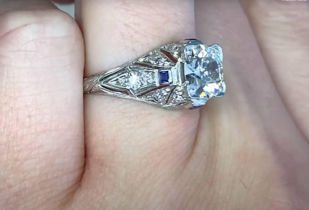 Vintage 1.20ct Old European Cut Diamond Engagement Ring, Platinum For Sale 1