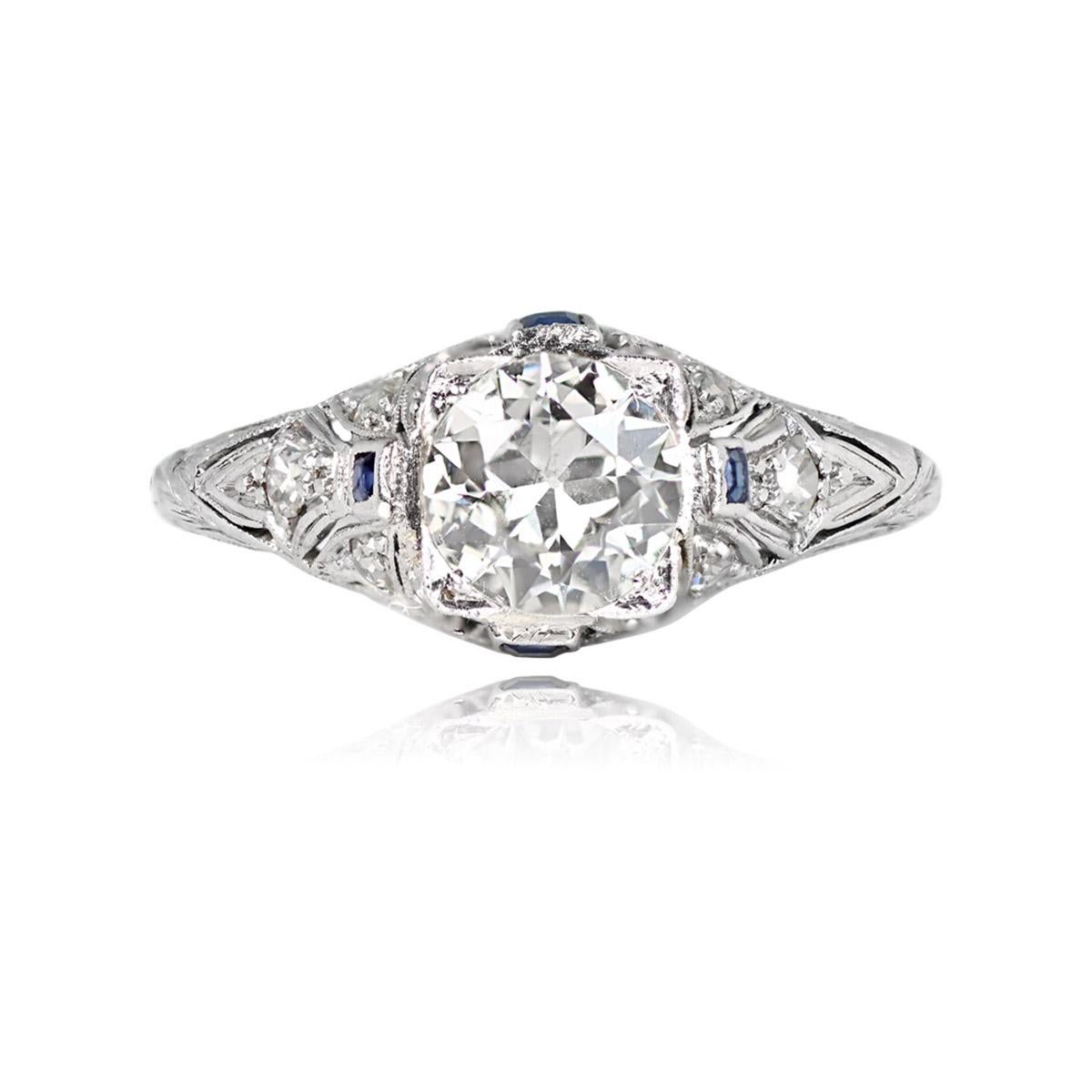 Vintage 1.20ct Old European Cut Diamond Engagement Ring, Platinum In Excellent Condition For Sale In New York, NY