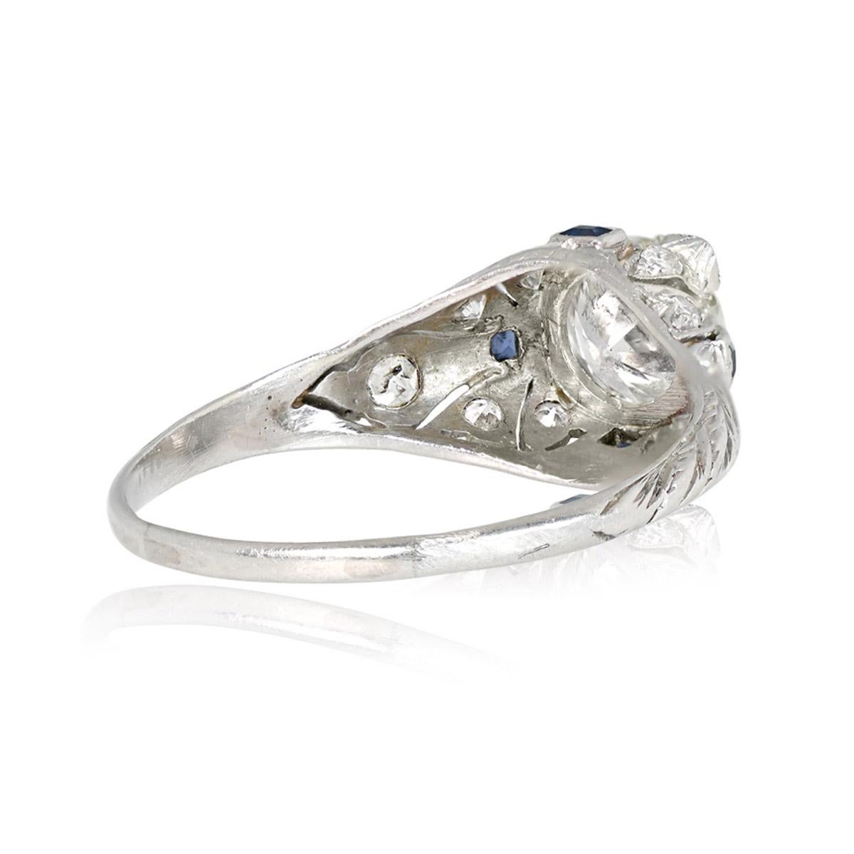 Women's Vintage 1.20ct Old European Cut Diamond Engagement Ring, Platinum For Sale