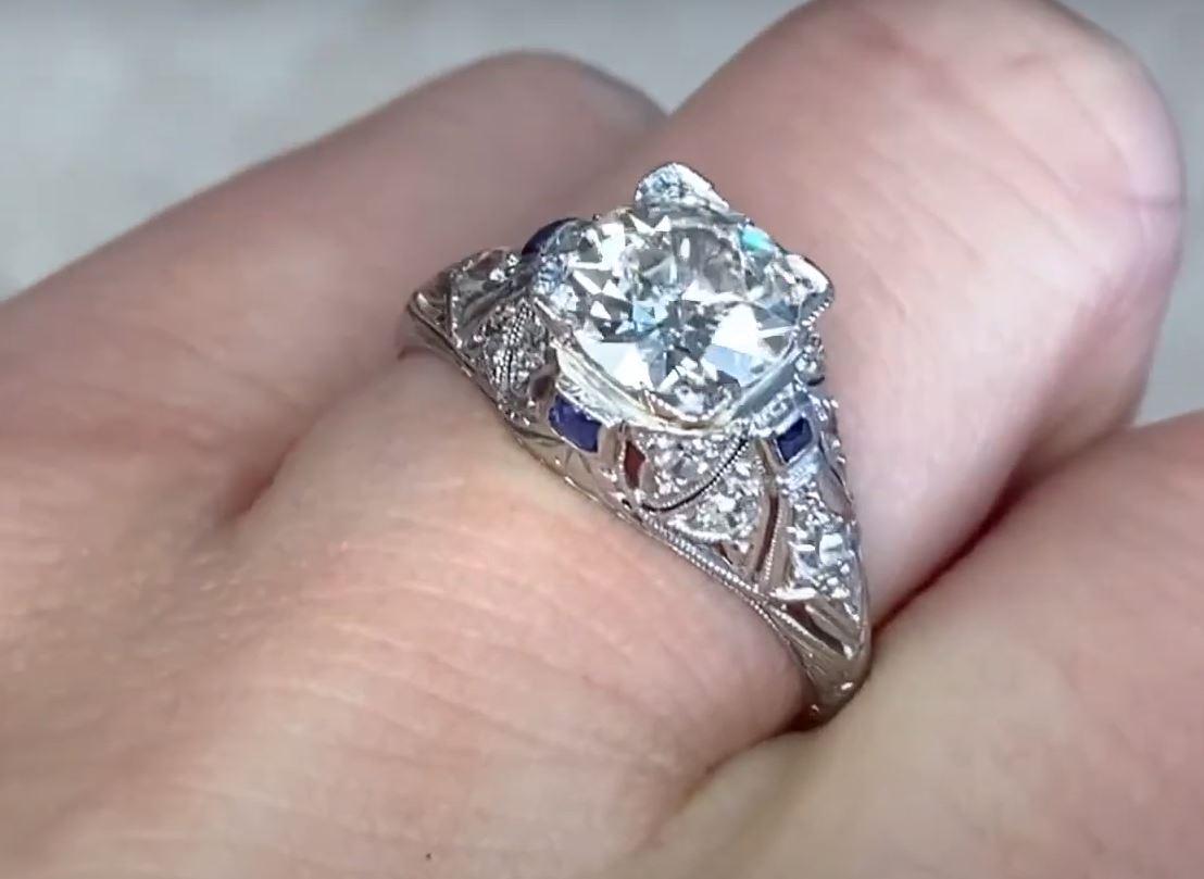 Vintage 1.20ct Old European Cut Diamond Engagement Ring, Platinum For Sale 3