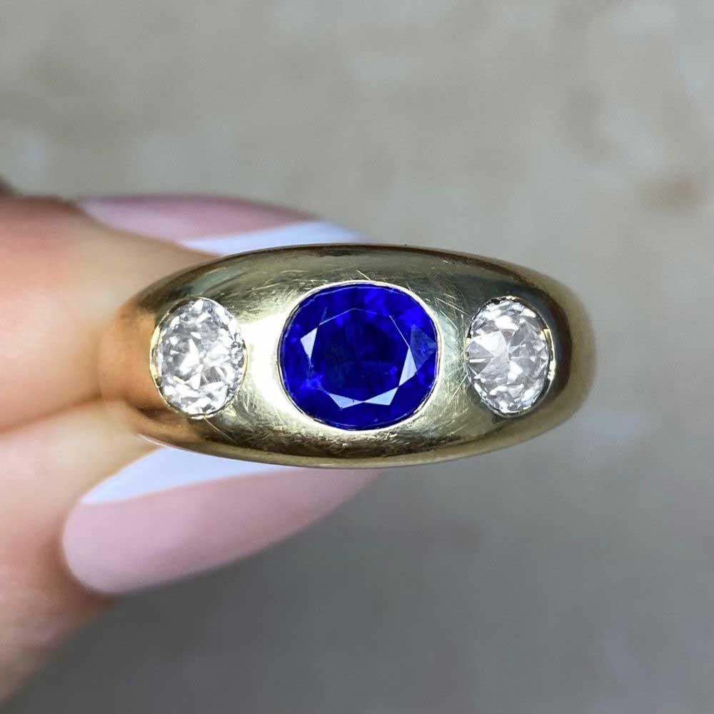 Vintage 1.20ct Oval Cut Burma Sapphire Engagement Ring, 14k Yellow Gold, No-Heat For Sale 5