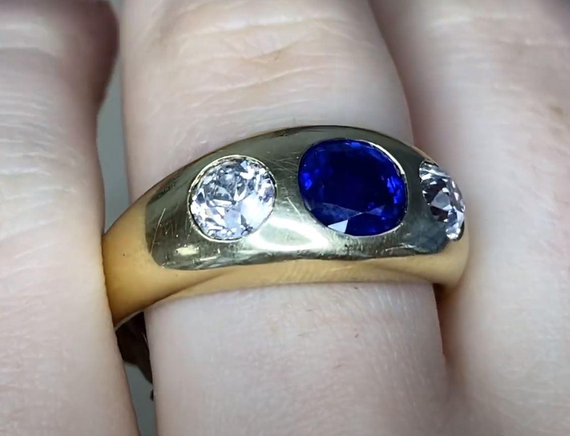 Vintage 1.20ct Oval Cut Burma Sapphire Engagement Ring, 14k Yellow Gold, No-Heat For Sale 1