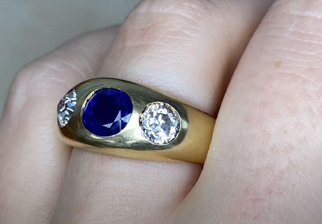Vintage 1.20ct Oval Cut Burma Sapphire Engagement Ring, 14k Yellow Gold, No-Heat For Sale 2