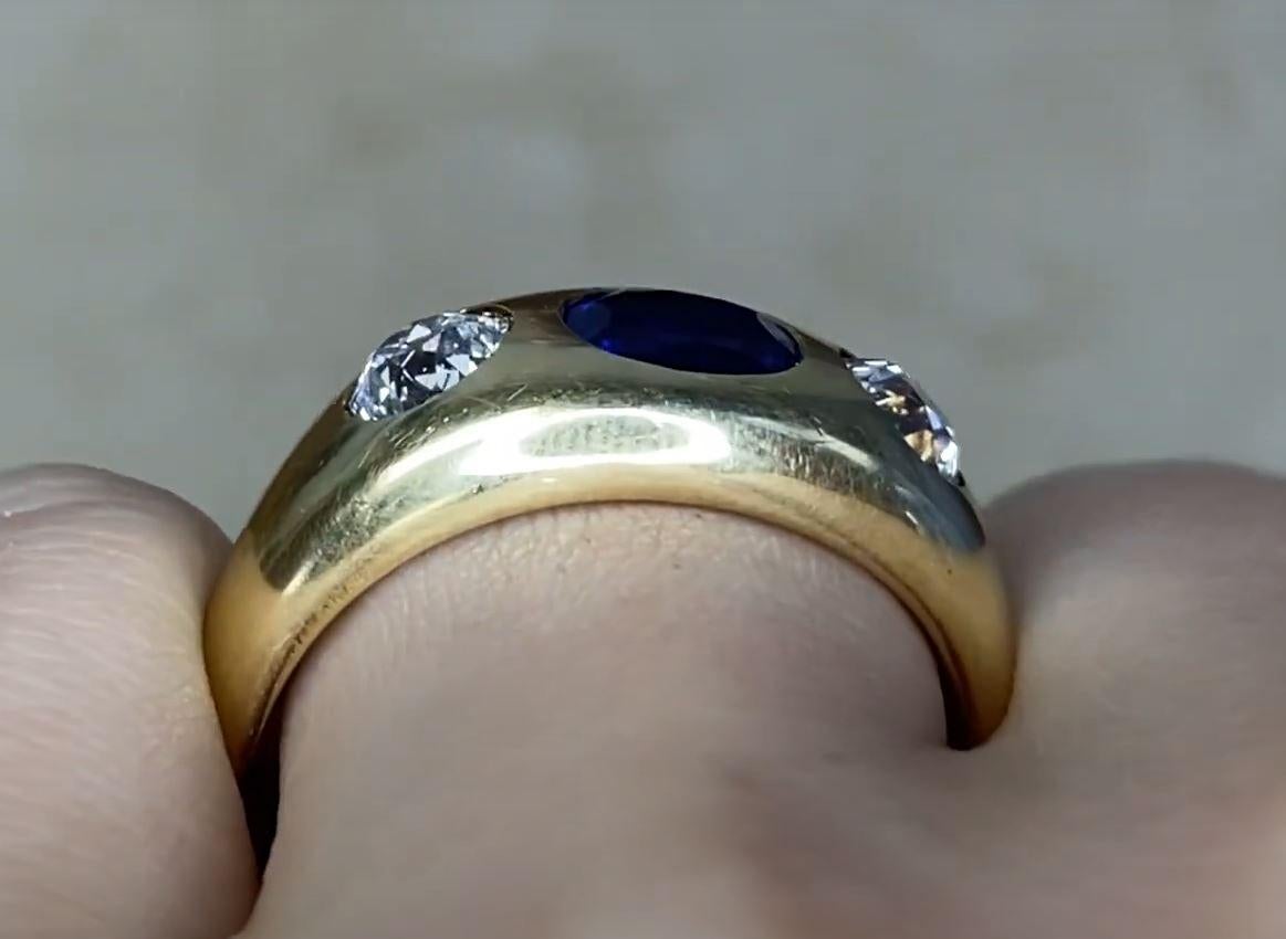 Vintage 1.20ct Oval Cut Burma Sapphire Engagement Ring, 14k Yellow Gold, No-Heat For Sale 3