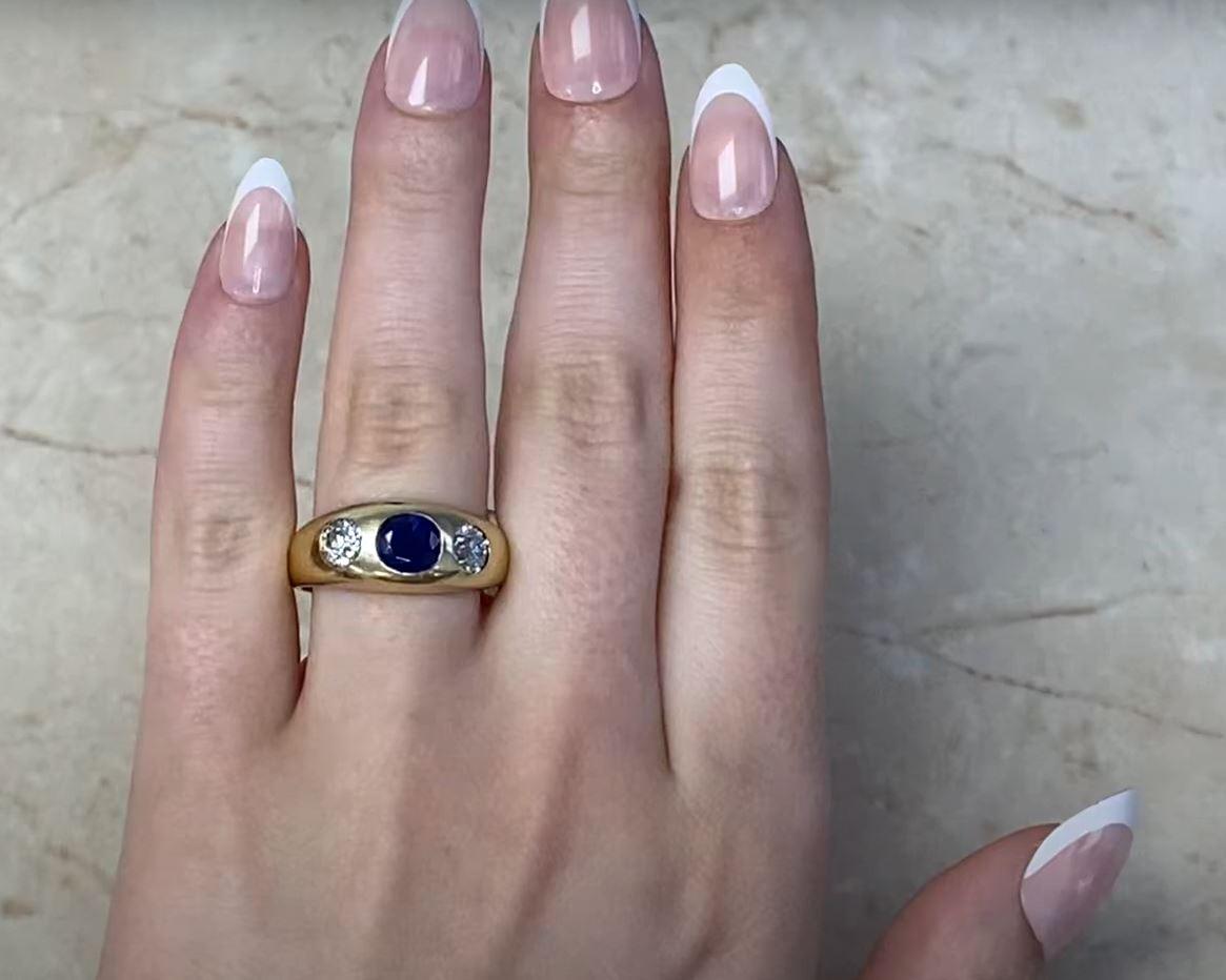 Vintage 1.20ct Oval Cut Burma Sapphire Engagement Ring, 14k Yellow Gold, No-Heat For Sale 4