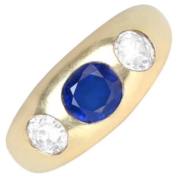 Vintage 1.20ct Oval Cut Burma Sapphire Engagement Ring, 14k Yellow Gold, No-Heat For Sale