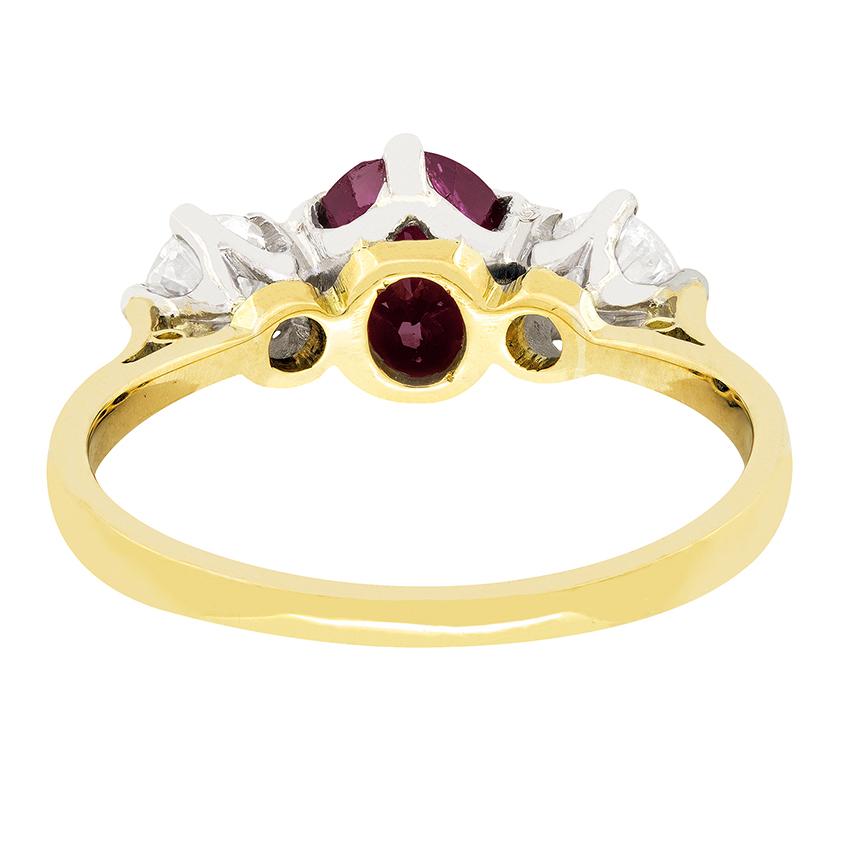 Vintage 1.20ct Ruby and Diamond Trilogy Ring, c.1950s In Good Condition For Sale In London, GB