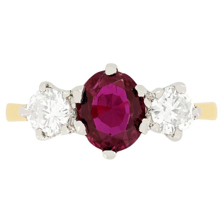 Vintage 1.20ct Ruby and Diamond Trilogy Ring, c.1950s For Sale